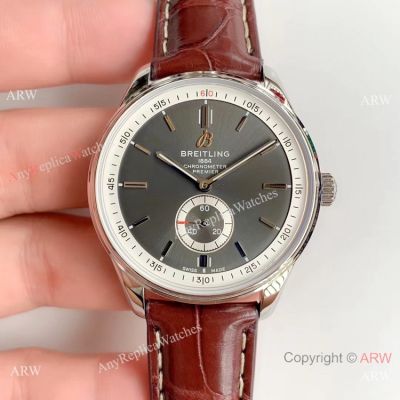 Swiss Grade Copy Breitling Premier 40mm Watch - Gray Rhodium Face Leather Strap